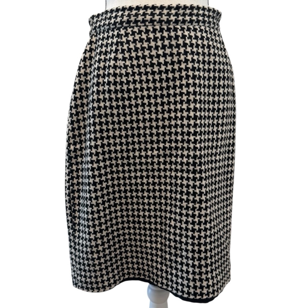 Houndstooth Wool Blend Black and White Pencil Skirt Vintage Petite